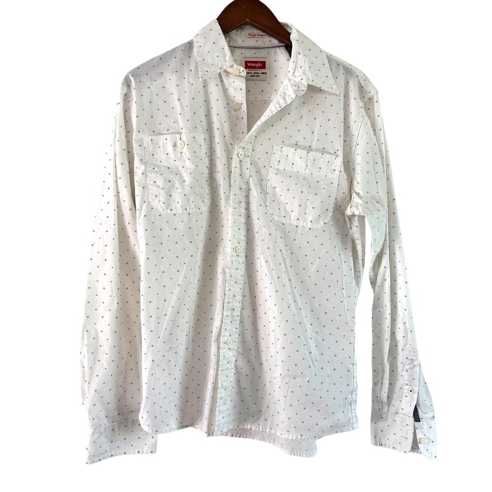 Wrangler Flex Comfort Button Down Shirt‎ Dotted Print Long Sleeve Mens M